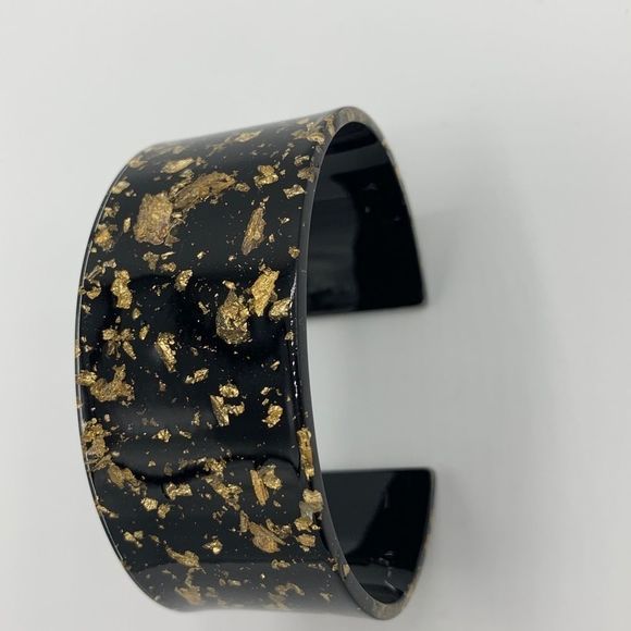 Acrylic cuff bracelet resin gold leaf black retro - Picture 5 of 9